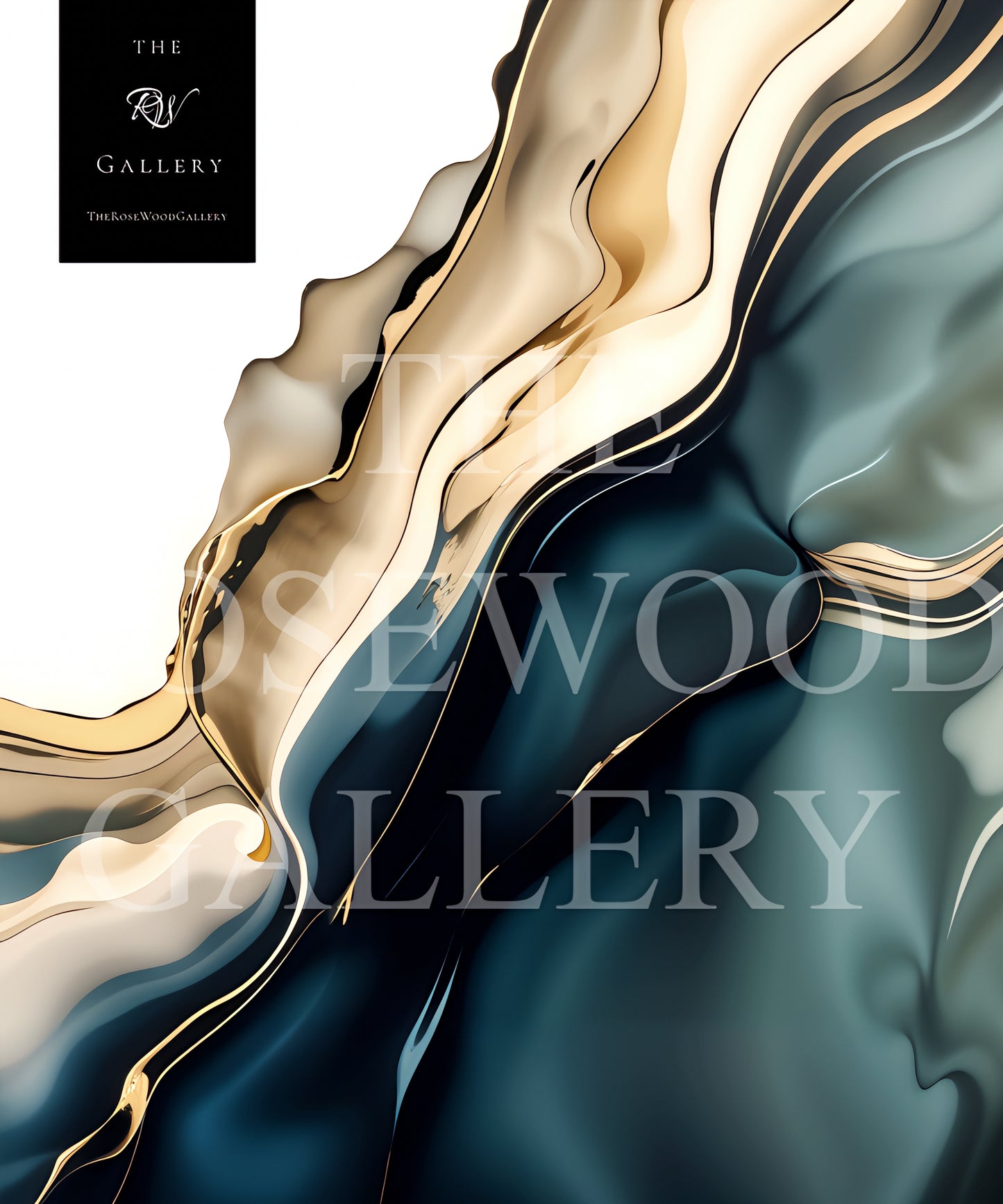Minimalist Digital Painting Abstract Art Deep Turquoise Green Golden Lines Shades Of Sylver