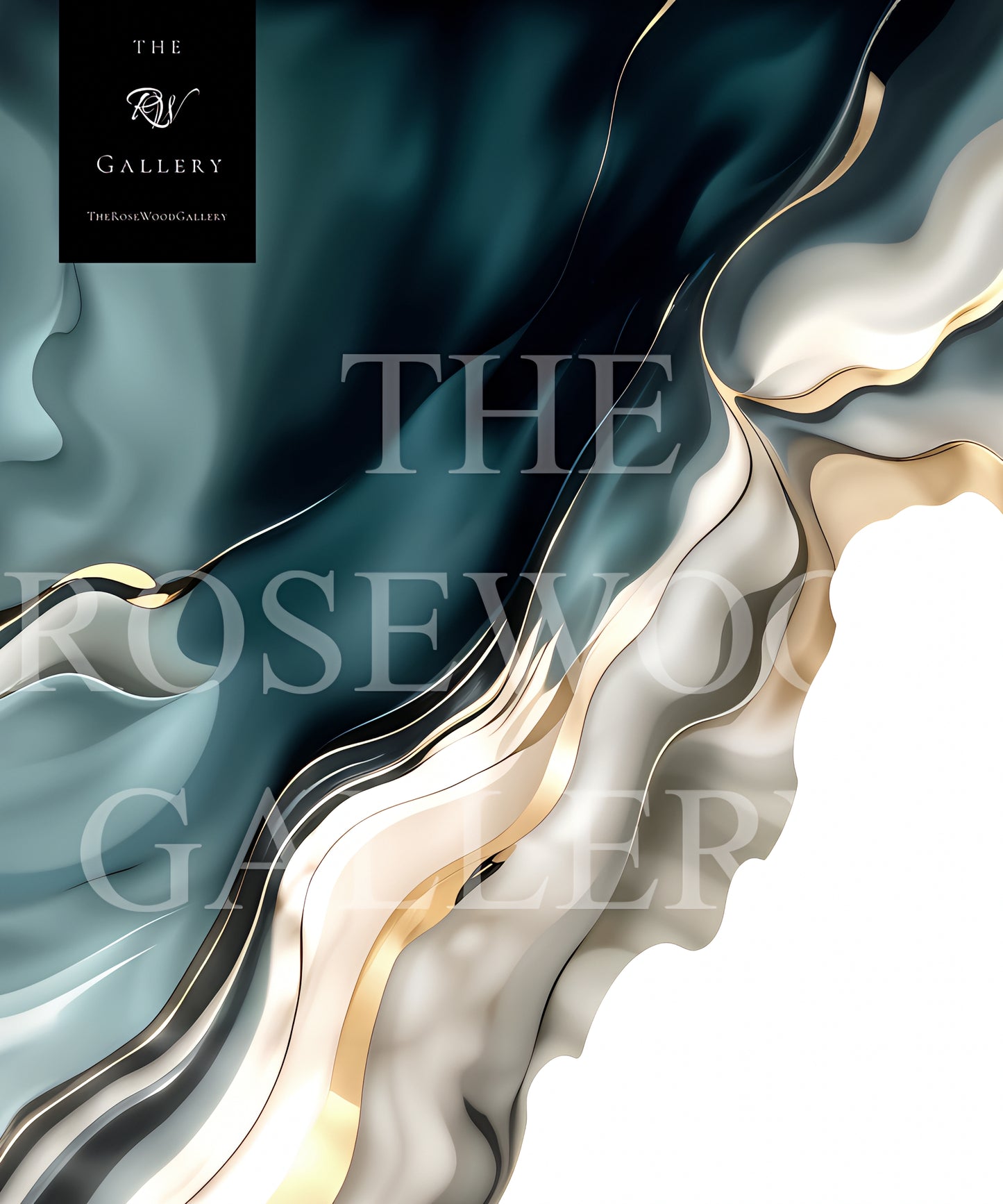 Digital Pouring Painting Abstract Art Deep Turquoise Azur Golden Lines Shades Of Ivory Sylver Background