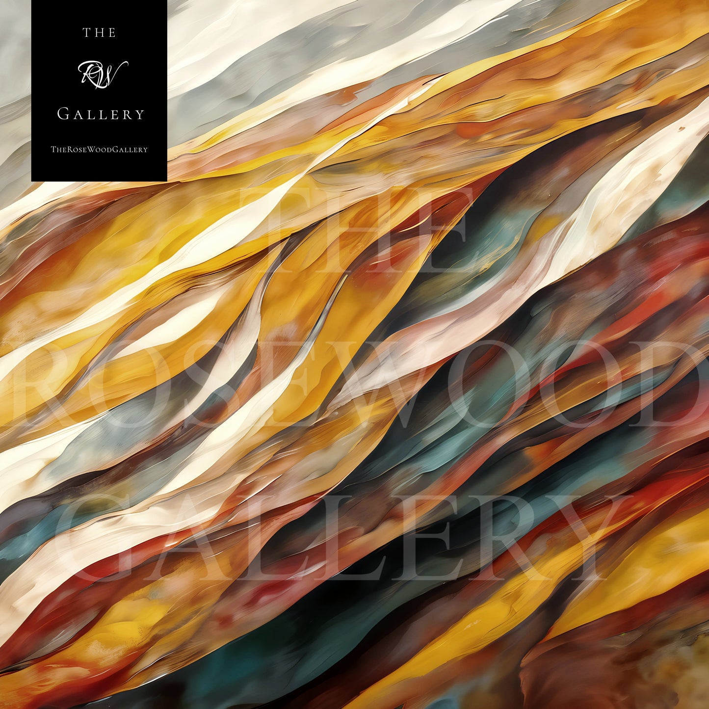Digital Painting Abstract Contemporary Warm Tones Mustard Yellow Gold Shades Rust Fall Wall Decor