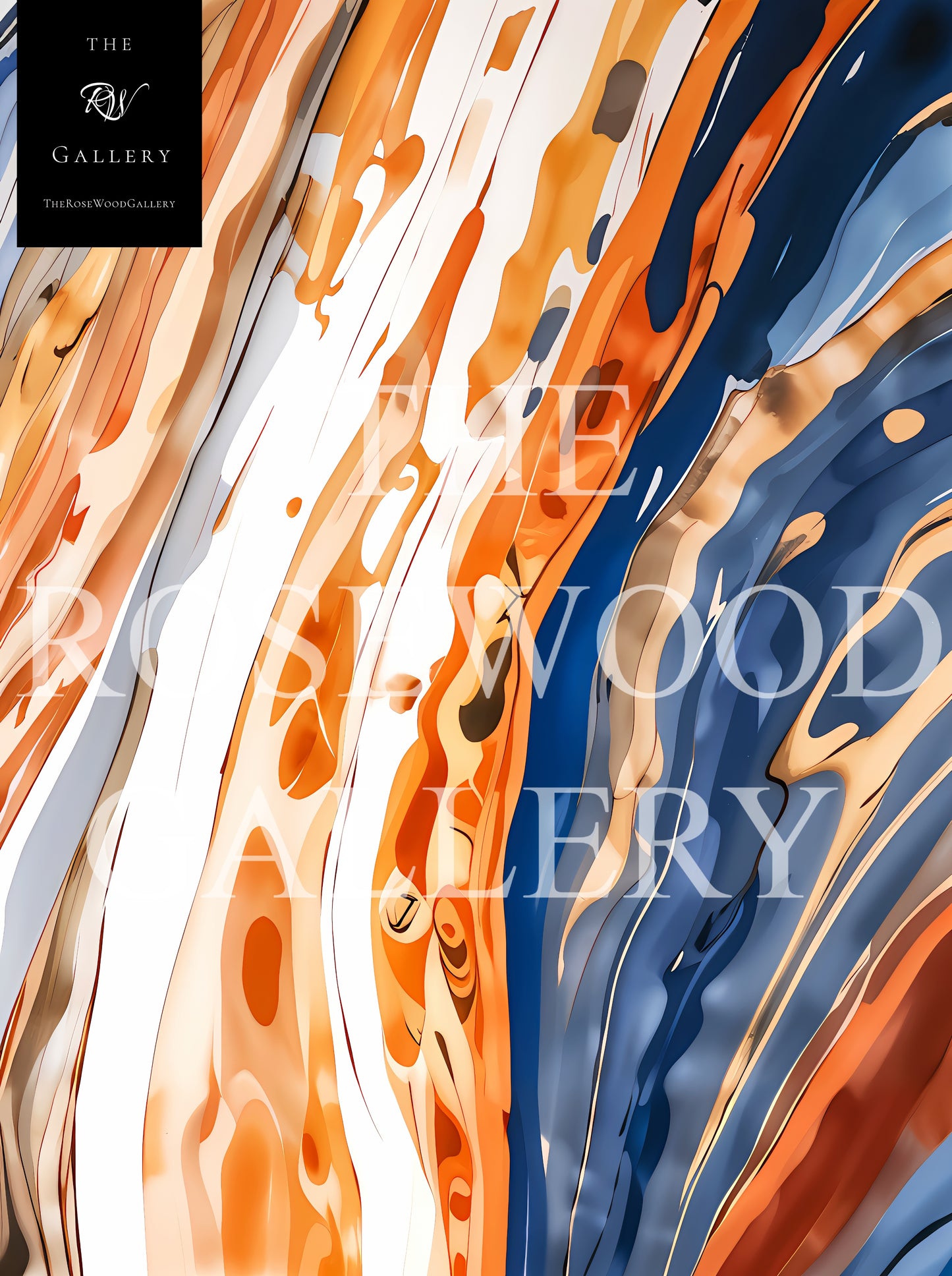 Abstract Artwork To Print Chromatic Orange Navi Bleue Golden Light Pouring Painting Warm Tones