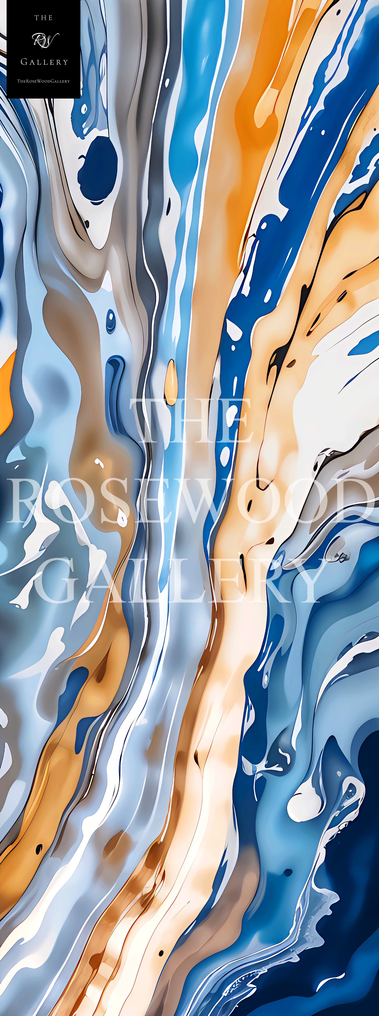 Abstract Blue Wave Art Orange Blue Gold Brun Pouring Painting Instant Download