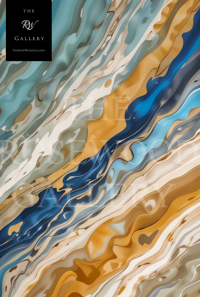 Digital Abstract Painting Art Modern Green Azur Gold Beige Pouring Painting