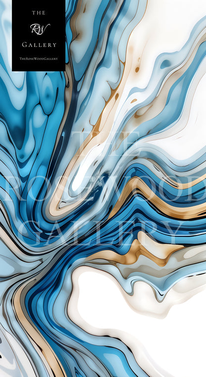Abstract Digital Art Soft Blue Azur Light Turquoise Classical Artwork Zen Pouring Painting Waving