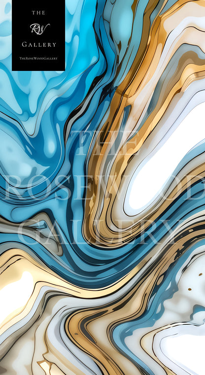 Abstract Art Soft Blue Azur Light Turquoise Classical Artwork Digital Zen Pouring Painting Waving Artwork