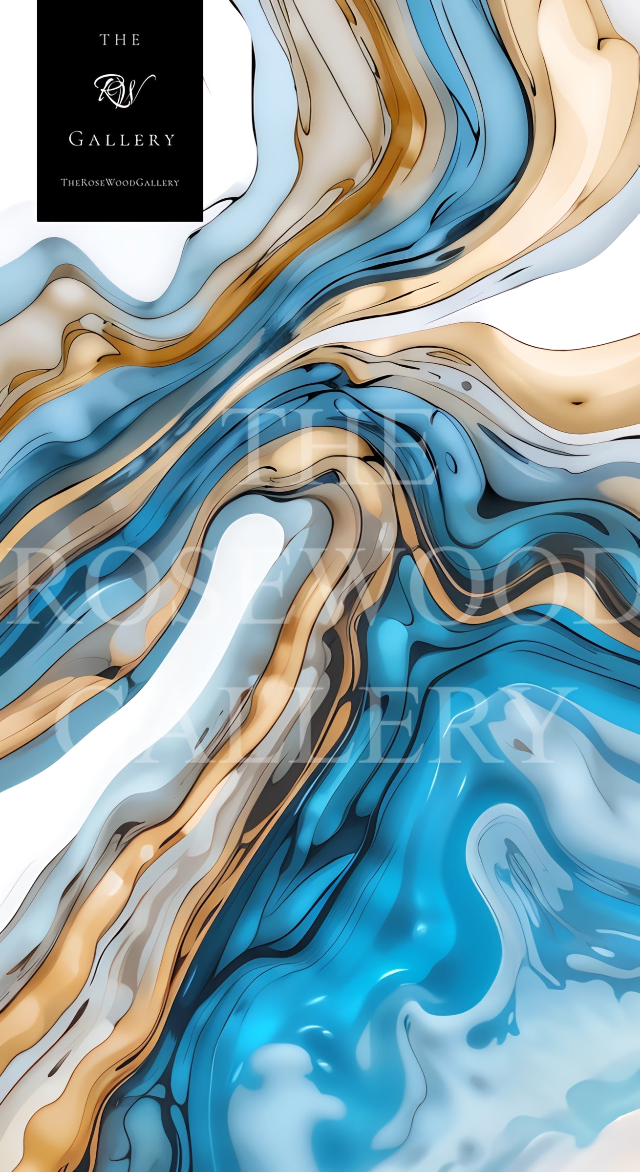 Abstract Art Soft Blue Azur Light Turquoise Classical  Artwork Pouring Painting Wave