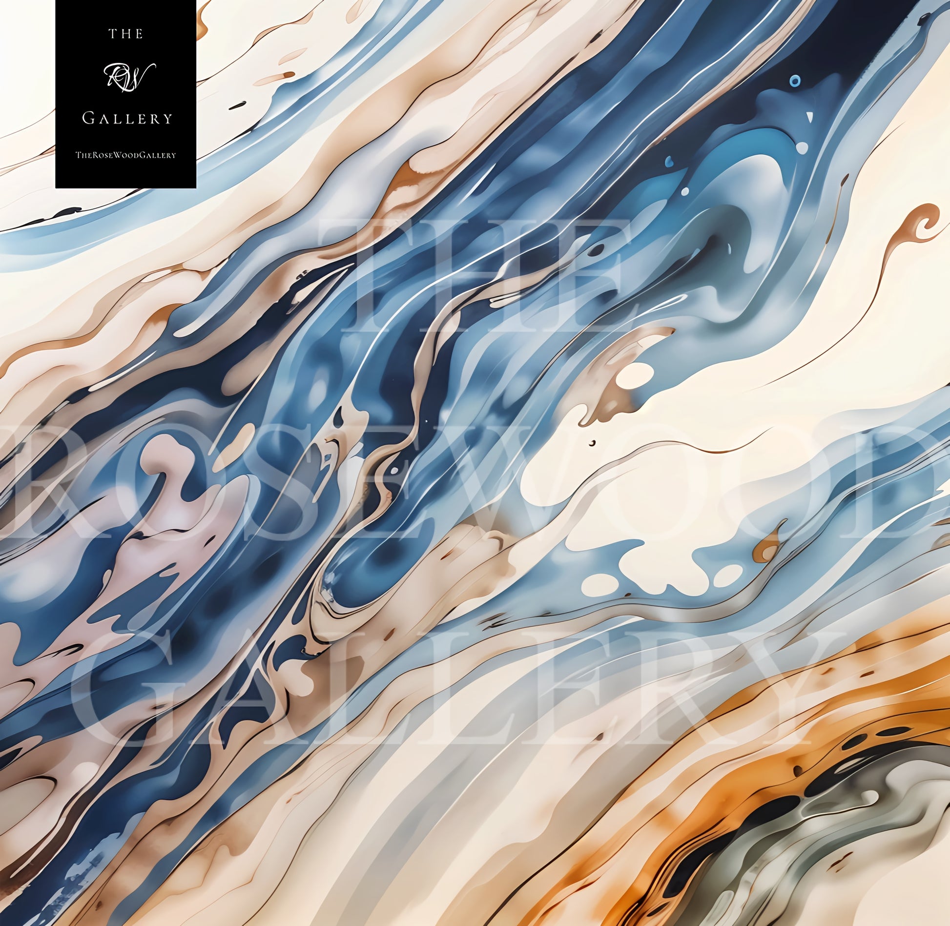 Abstract Contemporary Art Soft Blue Beige Light Turquoise Golden Azur Pouring Painting Wave