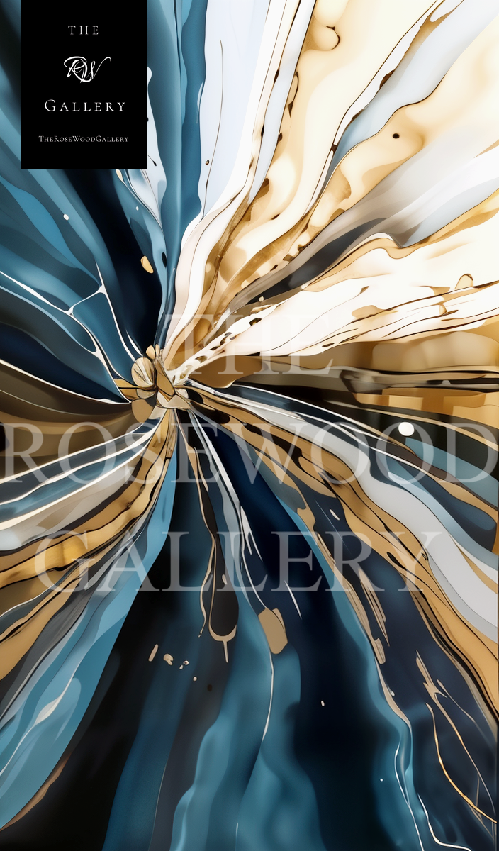 Pouring Painting Digital Abstract Art    Contemporary Deep Blue Light Beige Gray Whirlwind