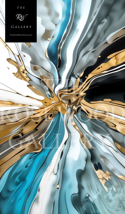 Soft And Elegant Shades Of Turquoise Blue Cream White Gold Painting Digital Abstract Art Contemporary