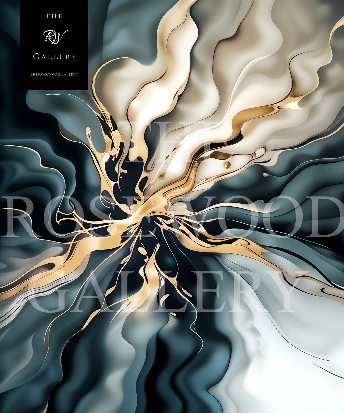 Digital Artwork Turquoise Elegance Abstract Art Deep Turquoise Shades Of Blue Sylver Light Gold Touch