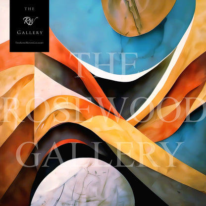 Abstract Minimalist Digital Artwork Orange Ochre Yellow Brick Red Blue Cool Vibrant Colors Abstract Cubism