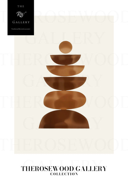 Art asymétrique sophistiqué à imprimer | Décoration numérique moderne | Palette de bruns et beiges chaleureux | Contours artistiques | Ambiance minimaliste et apaisante