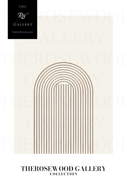 Affiche minimaliste imprimable | Téléchargement haute résolution | Tons dorés | Motif arc linéaire