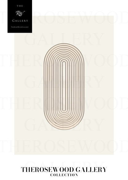 Modern Wall Art | High-Definition Digital File | Beige Colors | Fine Orange Lines | Oval Design |  Interior Art
