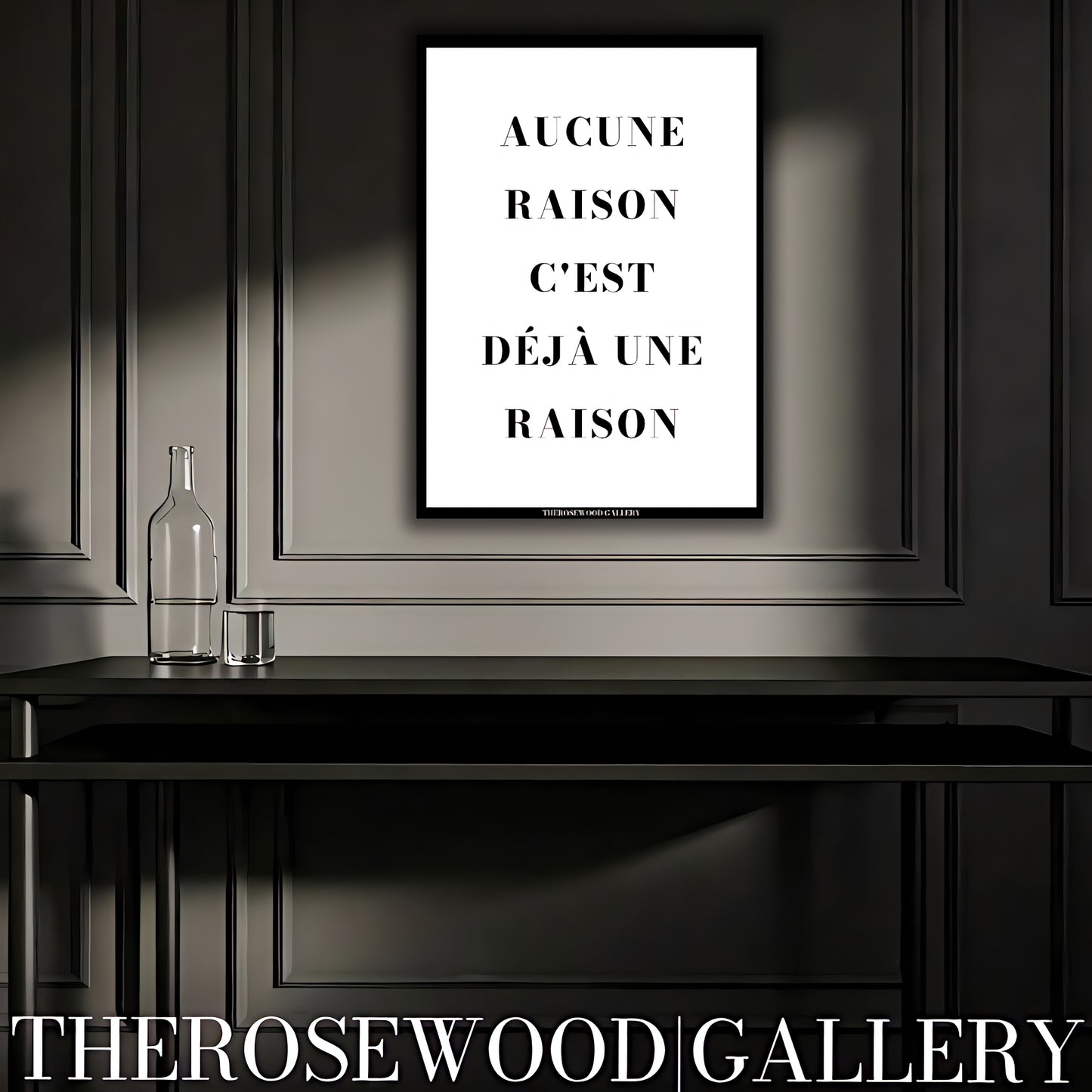 Minimalist wall decor print with modern black and white typography digital art.
