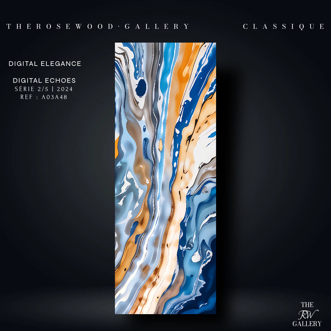 Abstract Blue Wave Art Orange Blue Gold Brun Pouring Painting Instant Download 