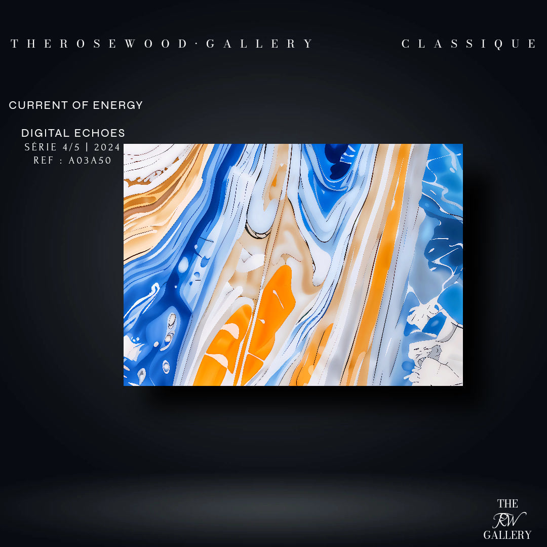 Abstract Art Orange Blue Gold  Pouring Painting To Frame Ultra HD Digital Wall Decor
