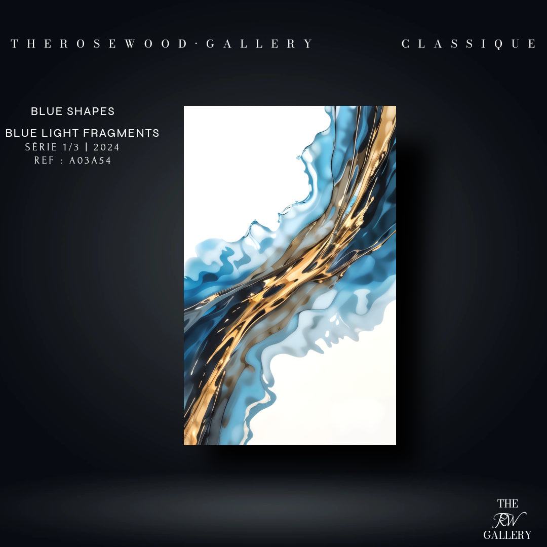 Abstract Modern Art Poster Gold Blue Marine Deep Blue White Aquarelle Watercolor Effect