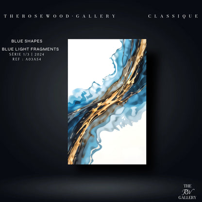 Abstract Modern Art Poster Gold Blue Marine Deep Blue White Aquarelle Watercolor Effect