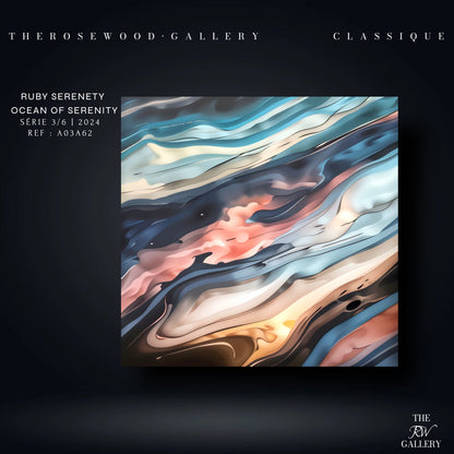 Abstract Contemporary Art Soft Pink Gold Light Blue Marine Pouring Painting Wave