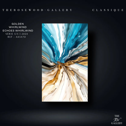 Pouring Painting Digital Abstract Art    Elegant Contrast Blue Azure Gold Whirlwind