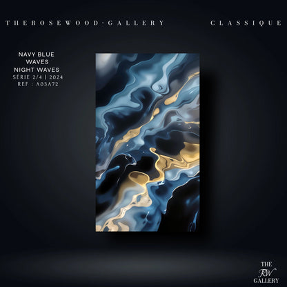 Navy Blue Waves Deep Gold Turquoise Blue Abstract Minimalist And Contemporary High-Definition Digital Artwork