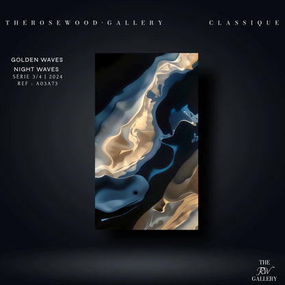 Shades Of Midnight Blue Indigo Minimalist Abstract Digital Artwork Gold Fluid Organic Shapes Modern Interior Design