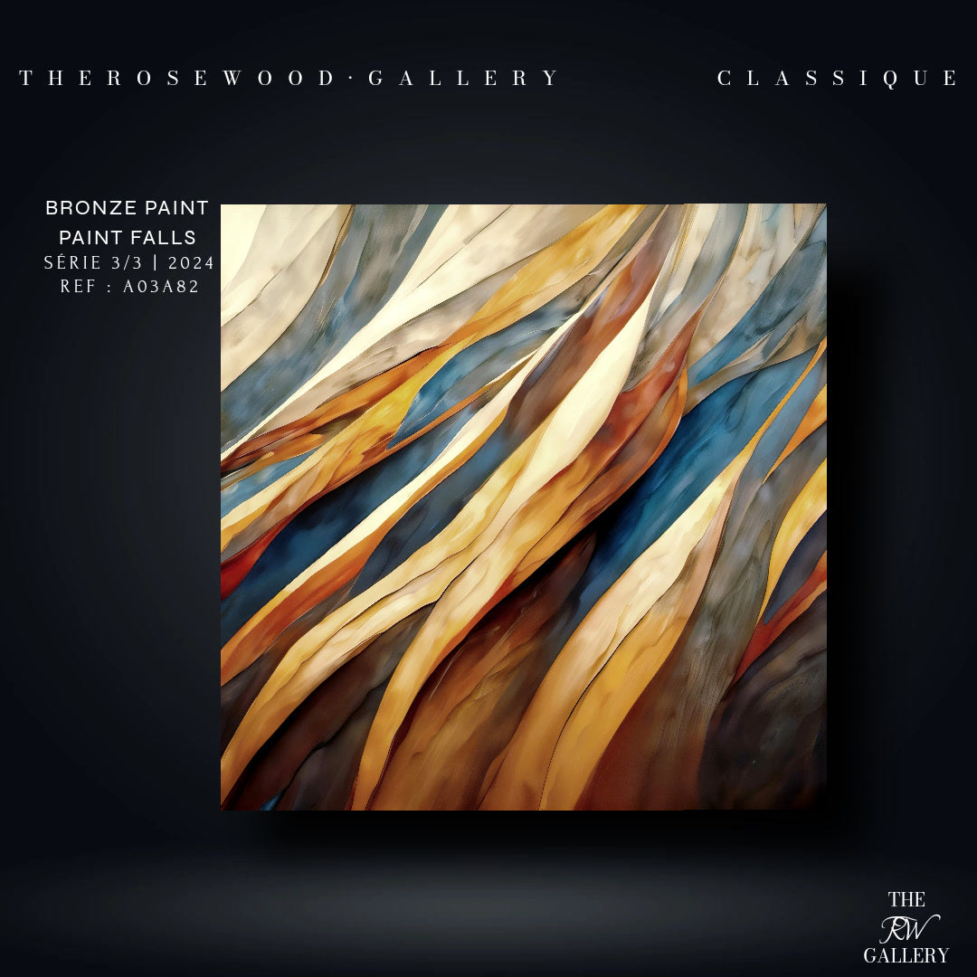 Bronze Paint Digital Abstract Contemporary Art Deep Shades  Brown Navy Blue Golden Ochre Tones Fall Wall Decor Fluid Movement Vibrant Warmth