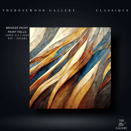 Bronze Paint Digital Abstract Contemporary Art Deep Shades  Brown Navy Blue Golden Ochre Tones Fall Wall Decor Fluid Movement Vibrant Warmth
