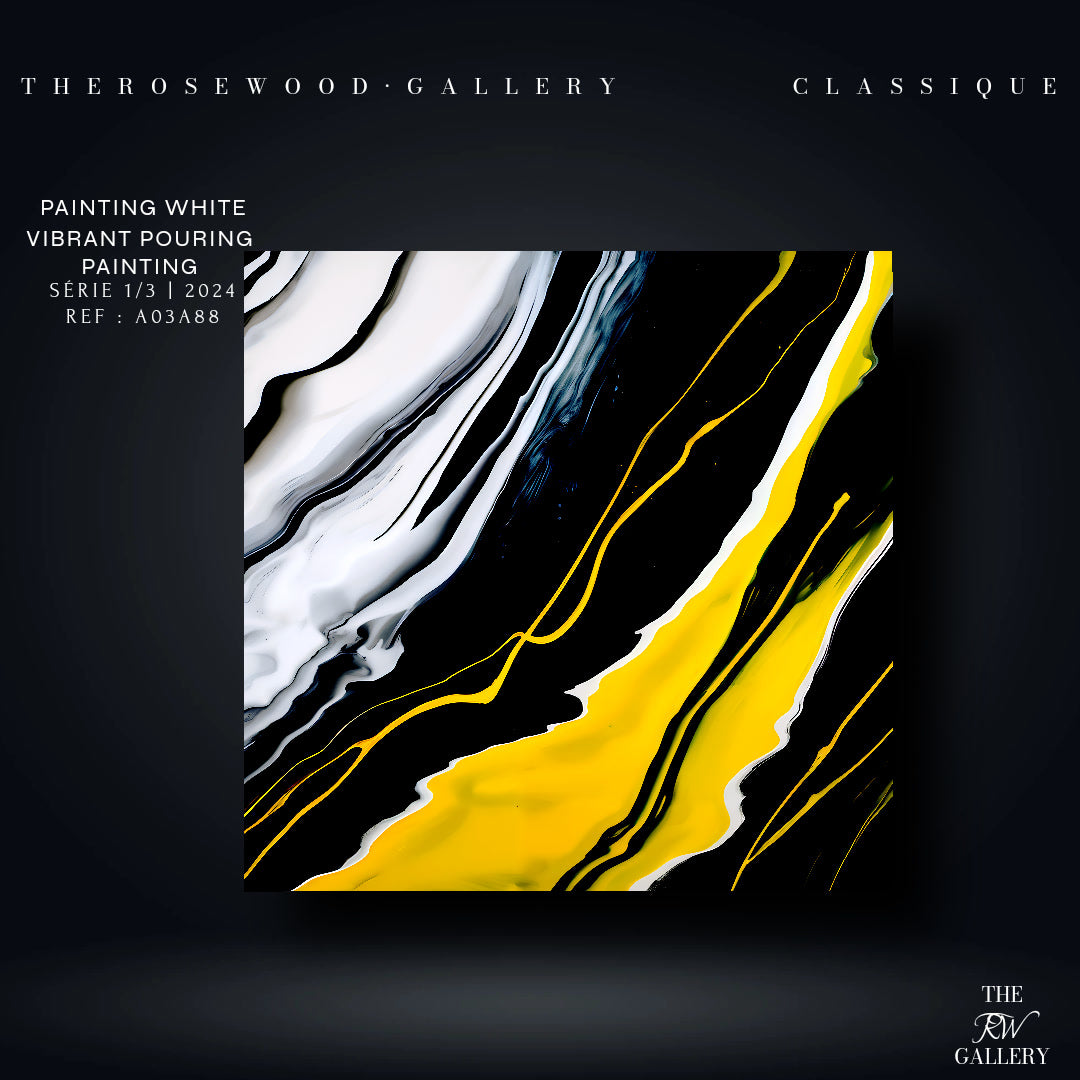 Digital Pouring Painting Deep Black And Pure White Lines Warm Yellow
