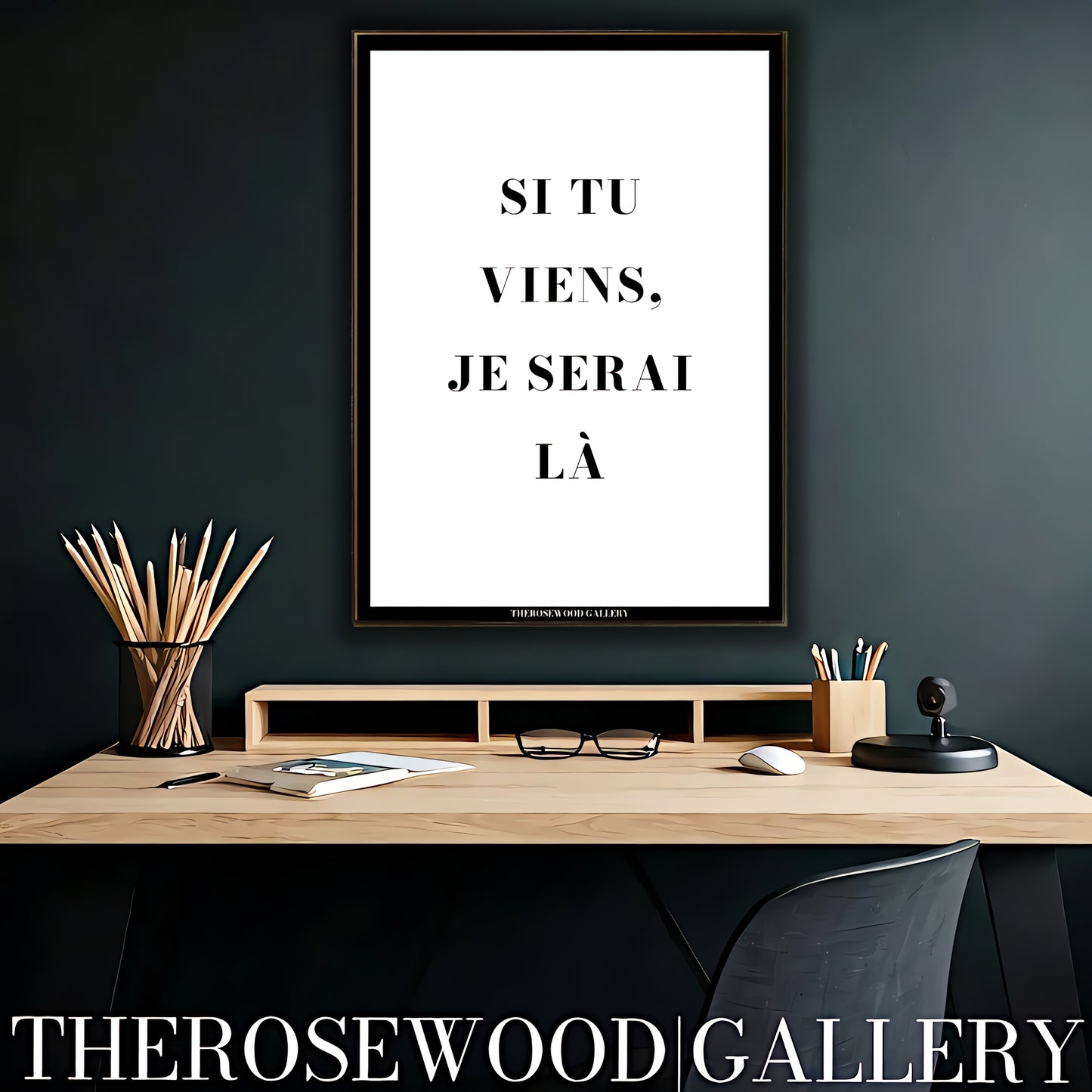 Contemporary black and white quote poster featuring a minimalist digital art design for office wall decor.
