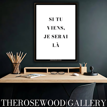 Contemporary black and white quote poster featuring a minimalist digital art design for office wall decor.