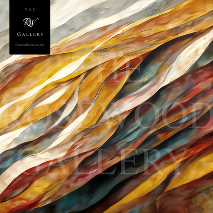 Digital Painting Abstract Contemporary Warm Tones Mustard Yellow Gold Shades Rust Fall Wall Decor