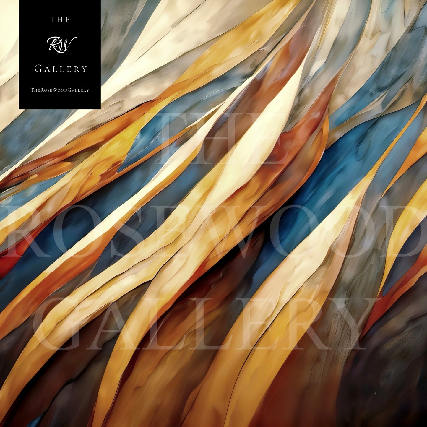 Bronze Paint Digital Abstract Contemporary Art Deep Shades  Brown Navy Blue Golden Ochre Tones Fall Wall Decor Fluid Movement Vibrant Warmth