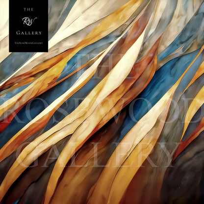 Bronze Paint Digital Abstract Contemporary Art Deep Shades  Brown Navy Blue Golden Ochre Tones Fall Wall Decor Fluid Movement Vibrant Warmth