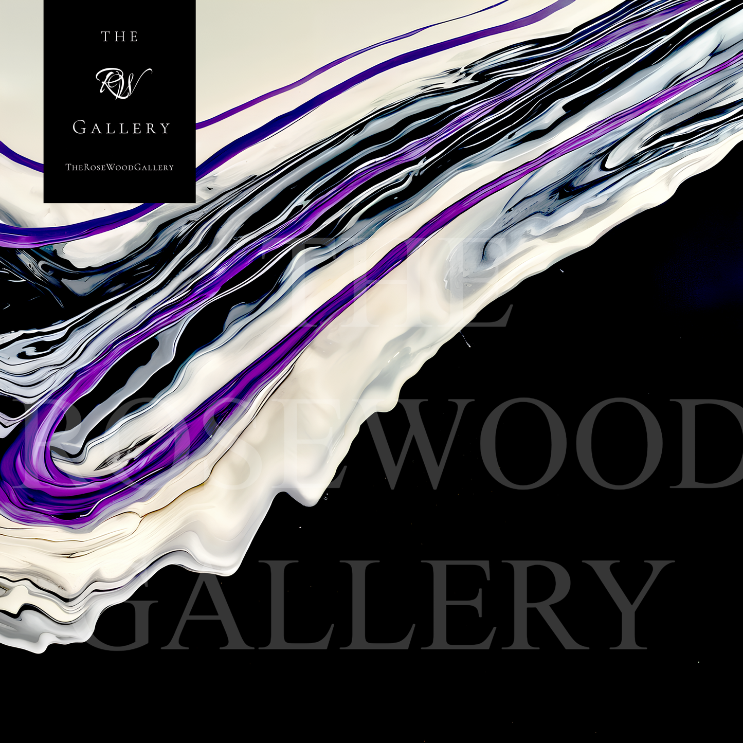 Pouring Painting Elegant Art Striking Contrast Deep Black Pristine White Electric Violet Creamy Hues