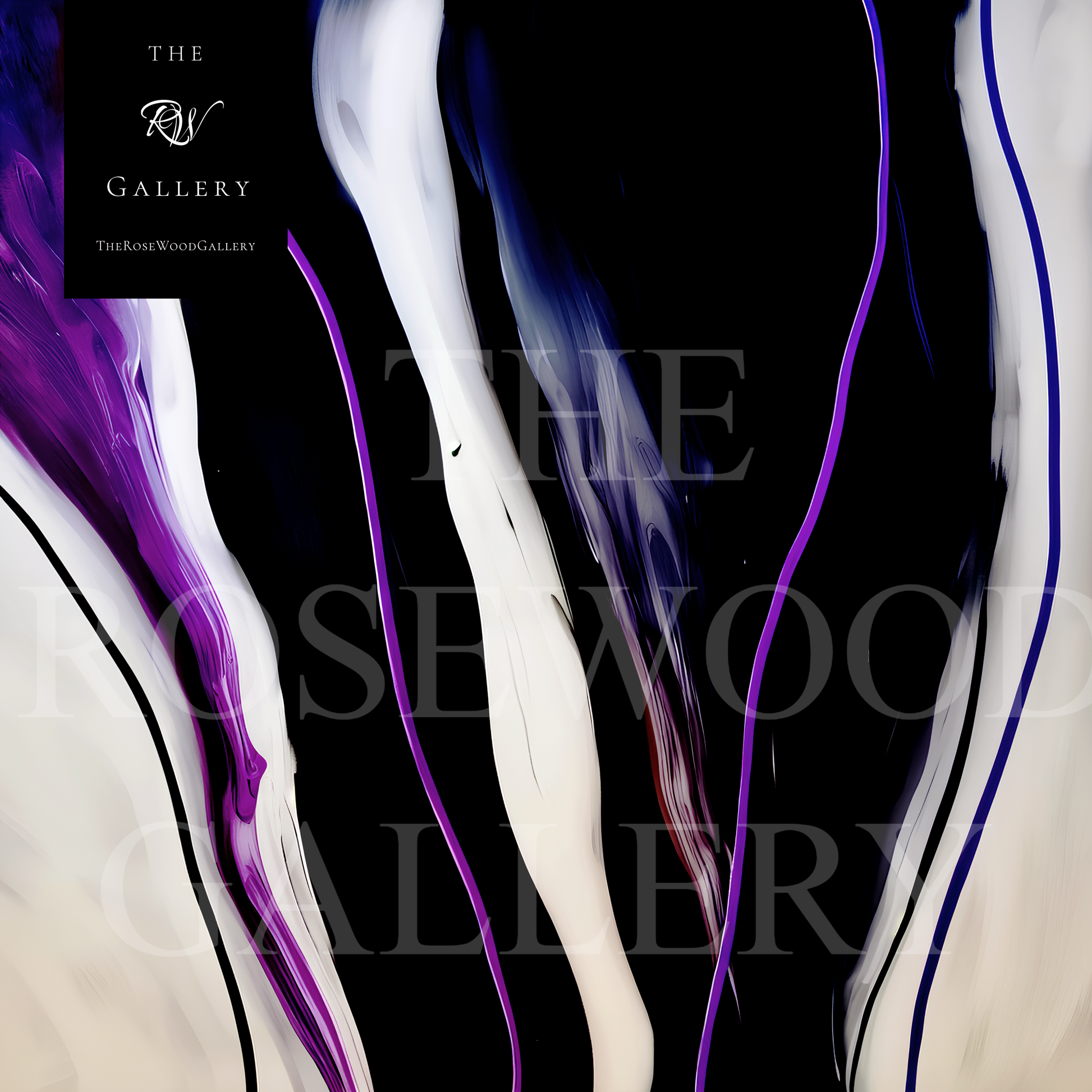 Fluid Art Painting Calm Serenity Fiery Purple Deep Black Ivory Contemporary Digital Pouring Painting
