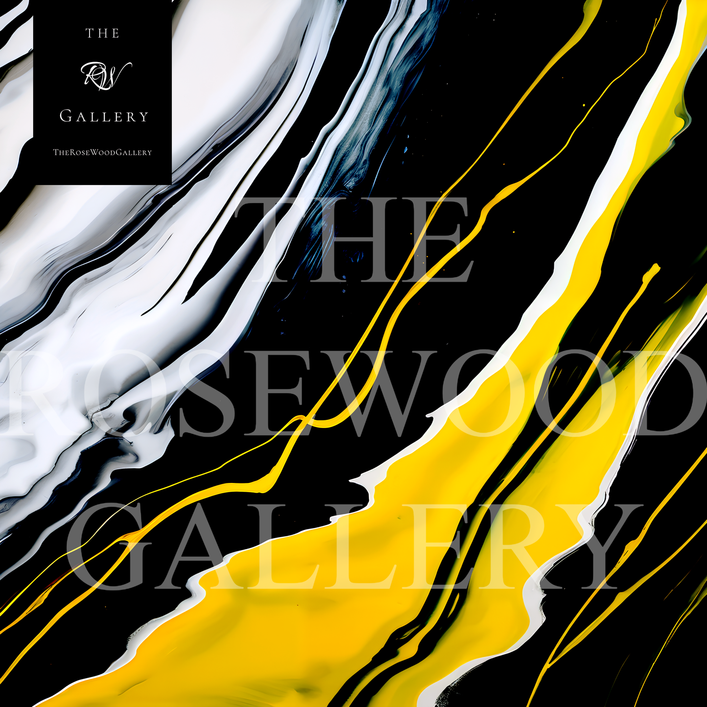 Digital Pouring Painting Deep Black And Pure White Lines Warm Yellow