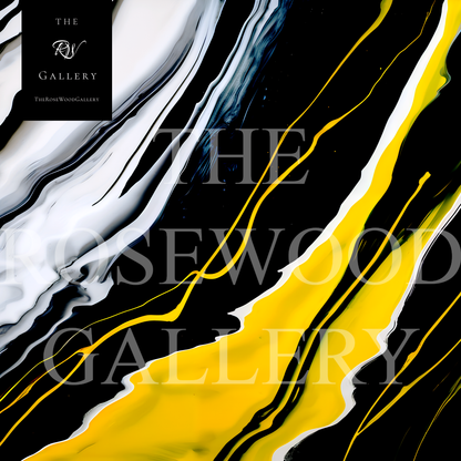 Digital Pouring Painting Deep Black And Pure White Lines Warm Yellow