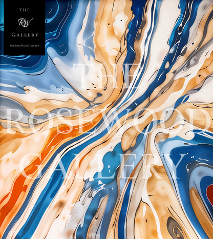 Abstract HD Digital ArtWall Orange Bleue Gold Pouring Painting Printable 