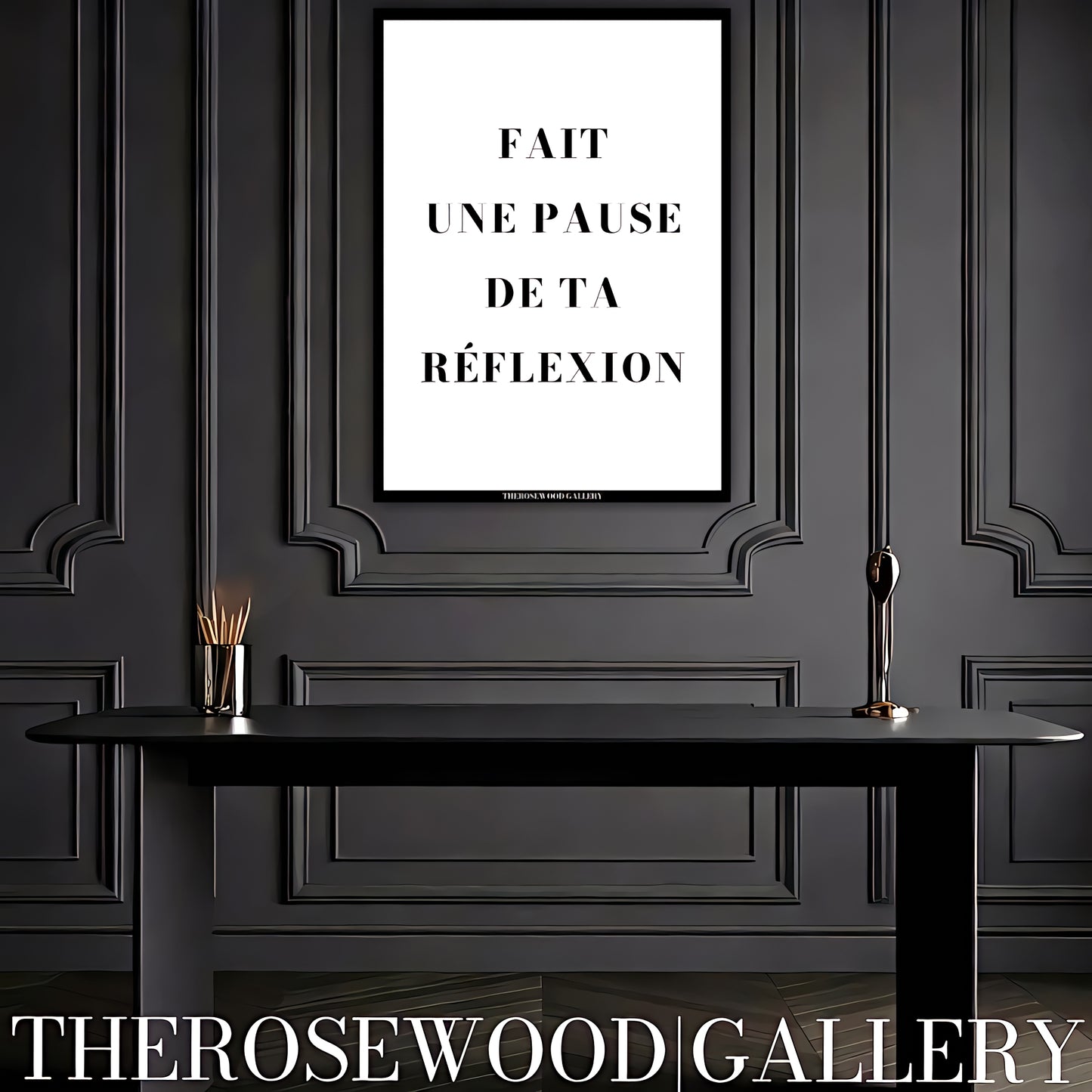 Modern artwork for a home office. Printable workspace art with a positive quote and simple elegant style.
