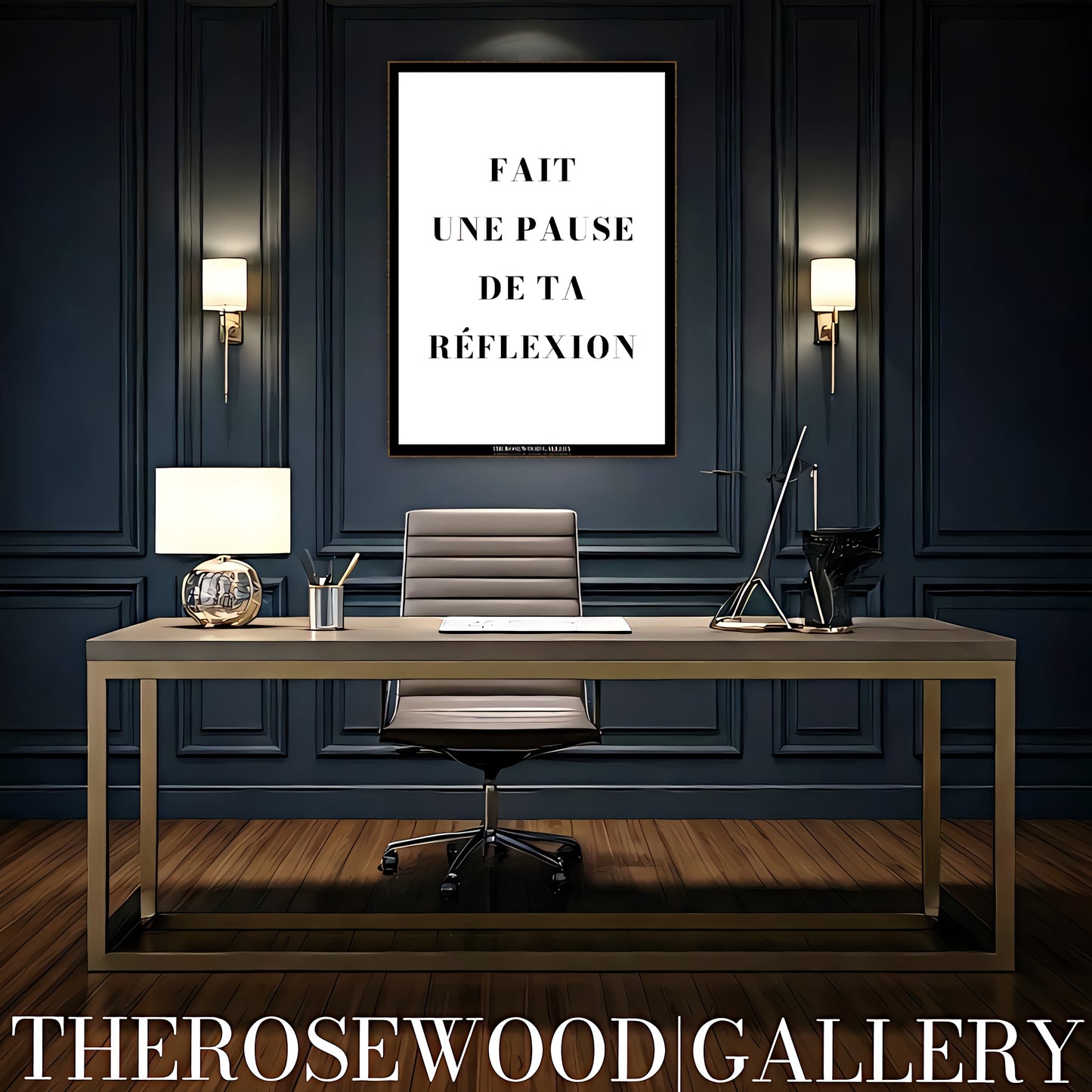 Modern artwork with a positive quote in a simple elegant style, gallery-quality digital workspace art.
