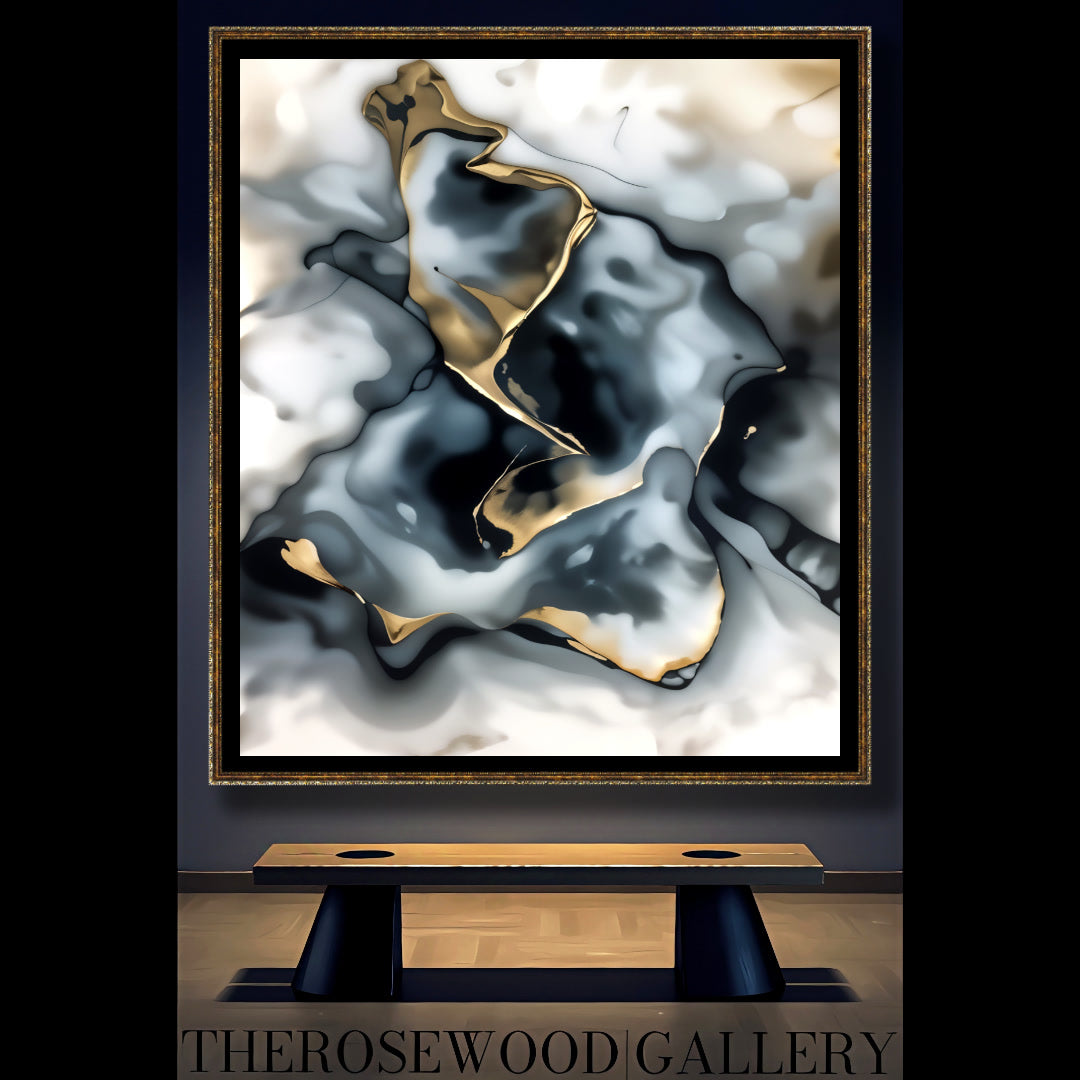 Abstract Contemporary Art To Print Smoke Art Grey Black Gold Beige Pouring Painting