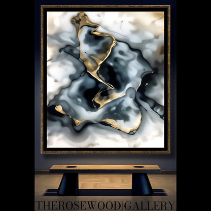 Abstract Contemporary Art To Print Smoke Art Grey Black Gold Beige Pouring Painting