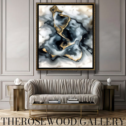 Abstract Contemporary Art To Print Smoke Art Grey Black Gold Beige Pouring Painting