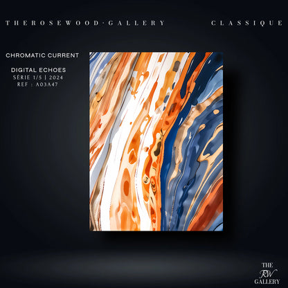 Abstract Artwork To Print Chromatic Orange Navi Bleue Golden Light Pouring Painting  Warm Tones 