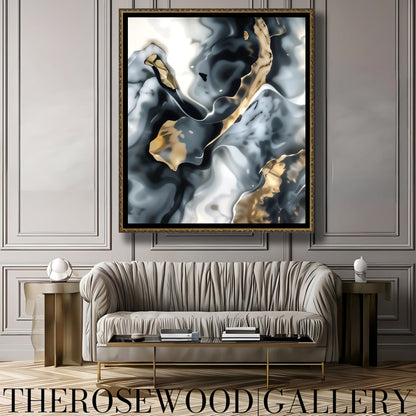 Abstract Digital Minimalism Art Smoke Art Grey Black Gold Beige Pouring Painting