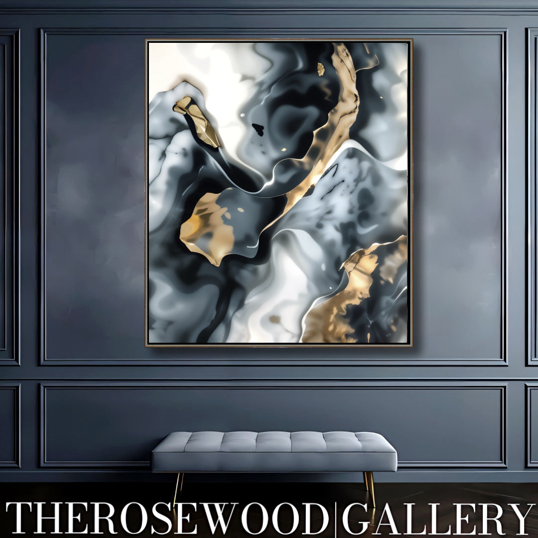 Abstract Digital Minimalism Art Smoke Art Grey Black Gold Beige Pouring Painting