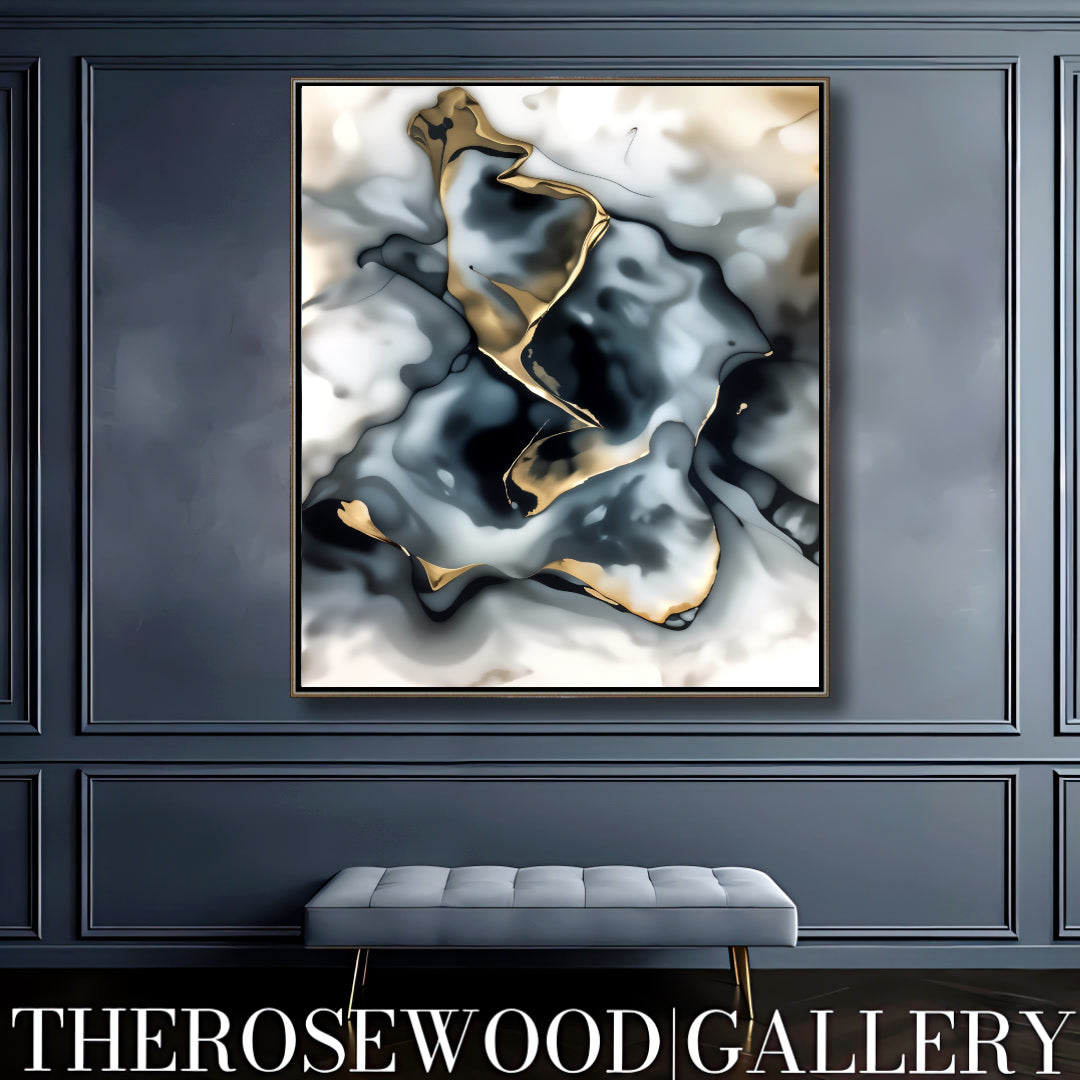 Abstract Contemporary Art To Print Smoke Art Grey Black Gold Beige Pouring Painting