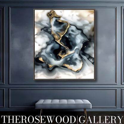 Abstract Contemporary Art To Print Smoke Art Grey Black Gold Beige Pouring Painting