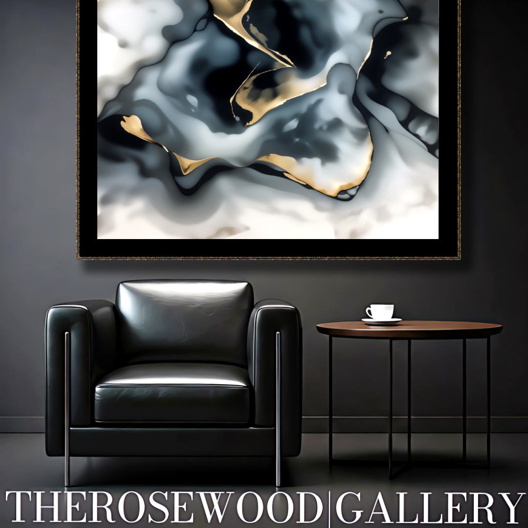 Abstract Contemporary Art To Print Smoke Art Grey Black Gold Beige Pouring Painting